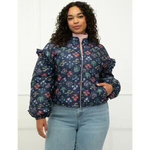 New Eloquii Elements blue floral quilted puffer coat size 14/16 Ski Outdoors